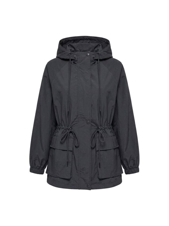 Beli Büzgülü Kapüşonlu Yağmurluk Füme - XL