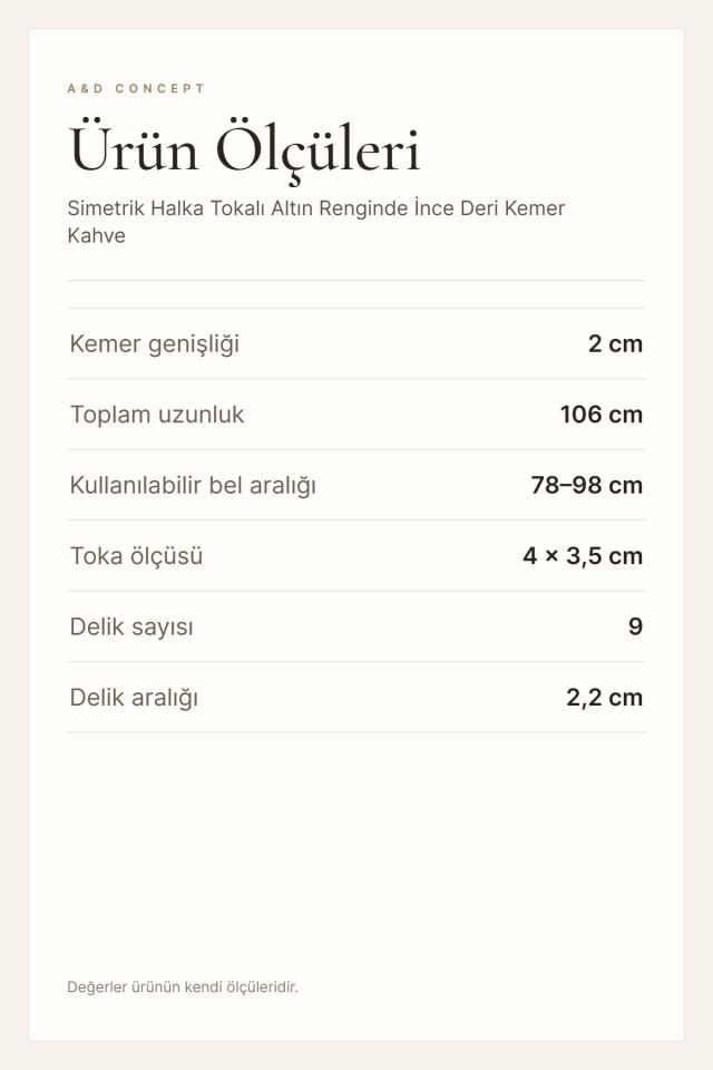 Simetrik Halka Tokalı Altın Renginde İnce Deri Kemer Kahve