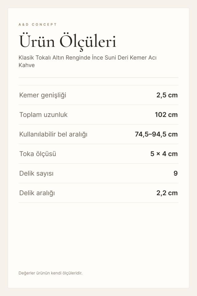 Klasik Tokalı Altın Renginde İnce Suni Deri Kemer Acı Kahve