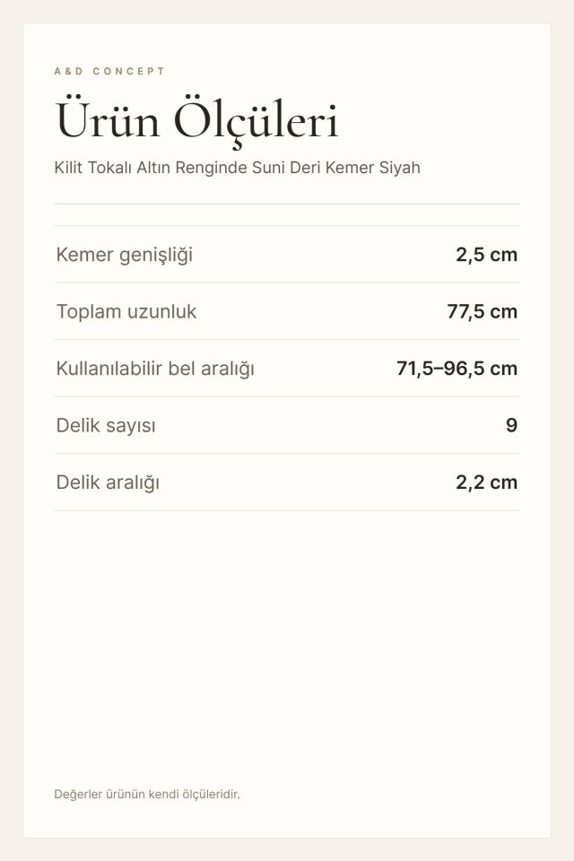 Kilit Tokalı Altın Renginde Suni Deri Kemer Siyah
