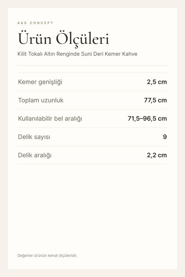 Kilit Tokalı Altın Renginde Suni Deri Kemer Kahve
