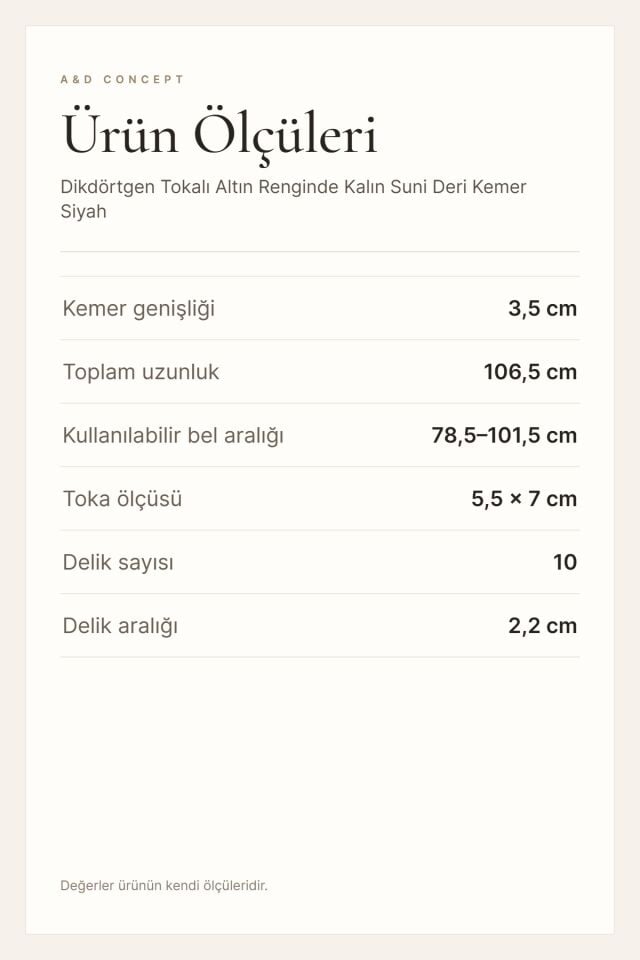 Dikdörtgen Tokalı Altın Renginde Kalın Suni Deri Kemer Siyah