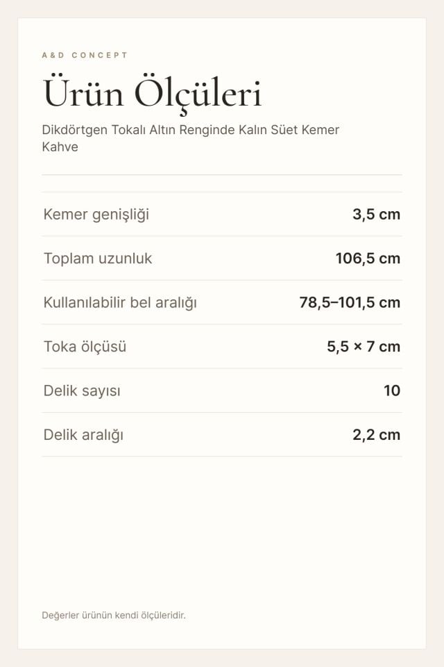 Dikdörtgen Tokalı Altın Renginde Kalın Süet Kemer Kahve