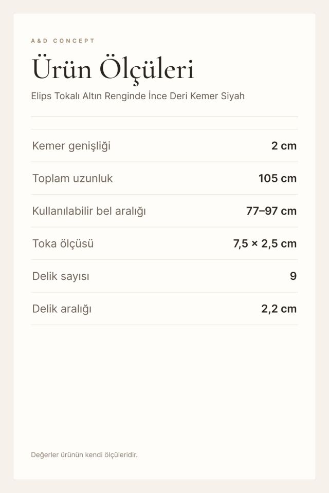 Elips Tokalı Altın Renginde İnce Deri Kemer Siyah