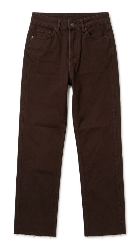 Kadın Kesik Paça Denim Pantolon Koyu Kahverengi - 32