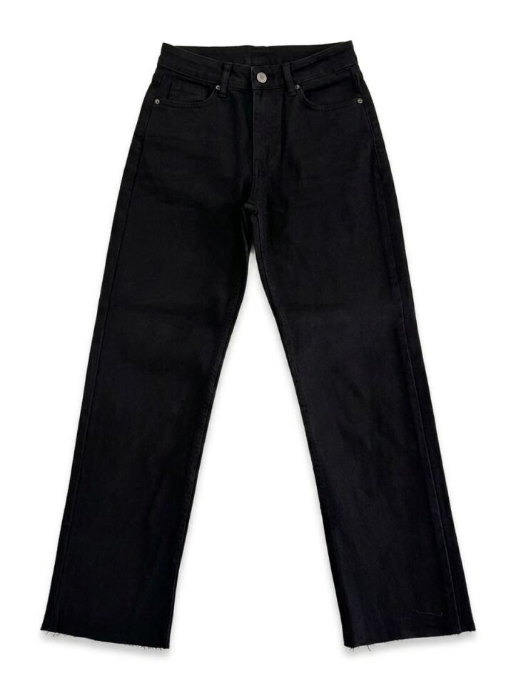 Kadın Yüksek Bel Düz Paça Jean Pantolon Siyah - 30