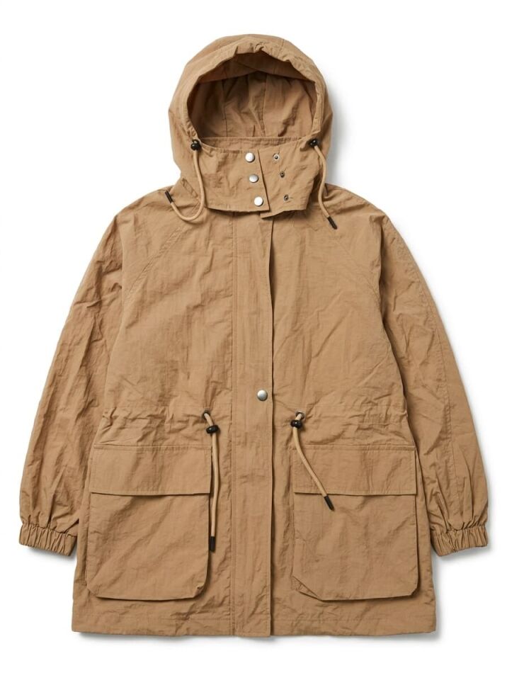 Beli Büzgülü Kapüşonlu Yağmurluk Camel - XL